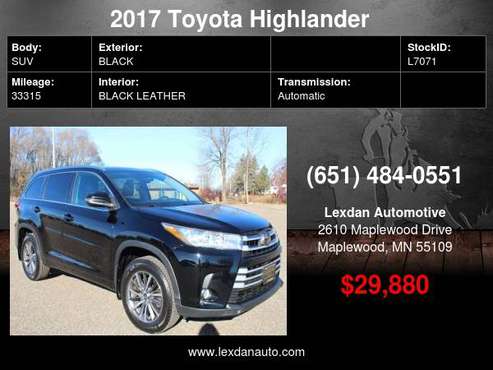 2017 Toyota Highlander XLE AWD ONE OWNER LEATHER MOONROOF NAVIGATION... for sale in Maplewood, MN