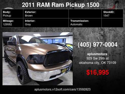 2011 RAM Ram Pickup 1500 SLT 4x4 4dr Crew Cab 5.5 ft. SB Pickup -... for sale in Oklahoma City, OK