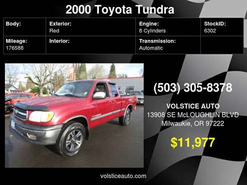 2000 Toyota Tundra Access Cab V8 Auto SR5 4X4 RED 176K MUST SEE ! for sale in Milwaukie, OR
