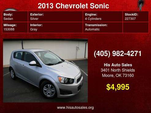 2013 Chevrolet Sonic 5dr HB Auto LT - - by dealer for sale in MOORE, OK