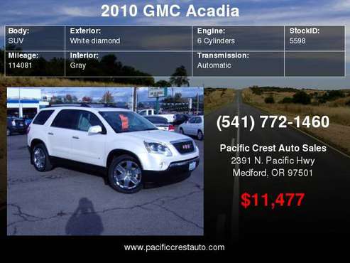 2010 GMC Acadia AWD SLT2 for sale in Medford, OR