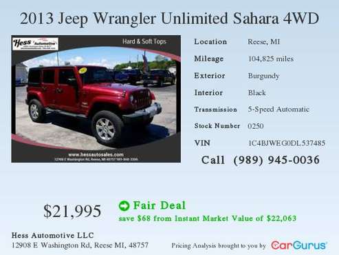 2013 Jeep Wrangler Unlimited Sahara Sport for sale in Reese, MI