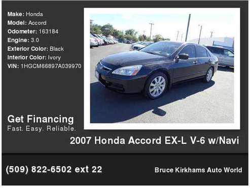 2007 Honda Accord EX-L V-6 w/Navi Buy Here Pay Here - cars & trucks... for sale in Yakima, WA