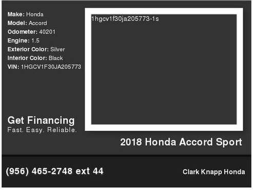 2018 Honda Accord Sport - cars & trucks - by dealer - vehicle... for sale in Pharr, TX