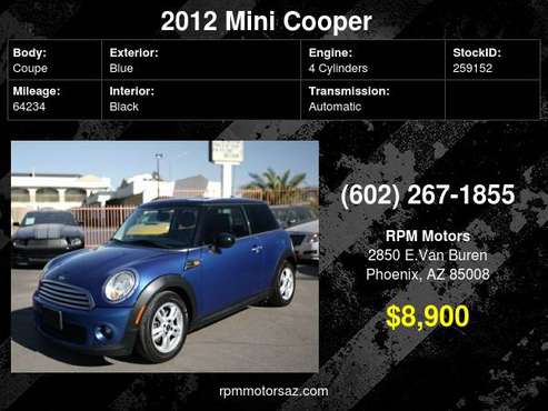 2012 MINI Cooper Hardtop - cars & trucks - by dealer - vehicle... for sale in Phoenix, AZ