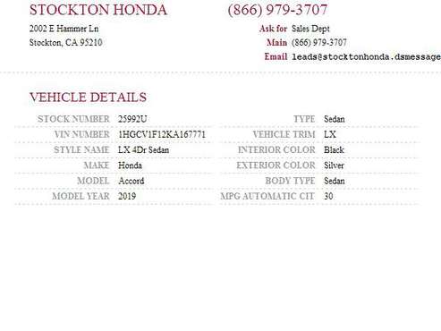 2019 Honda Accord LX SKU: 25992U Honda Accord LX - - by for sale in Stockton, CA