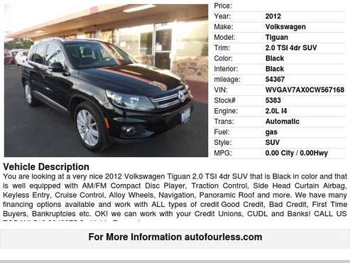 2012 Volkswagen Tiguan 2 0 TSI 4dr SUV - - by dealer for sale in Fremont, CA