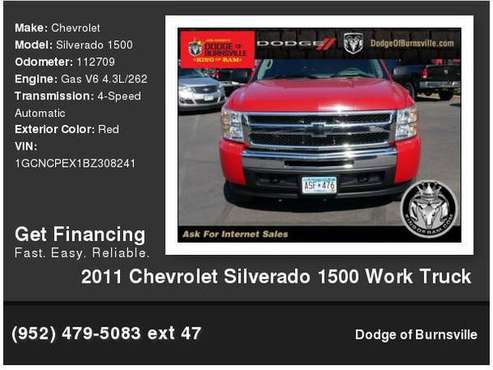 2011 Chevrolet Chevy Silverado 1500 Work Truck 1, 000 Down for sale in Burnsville, MN