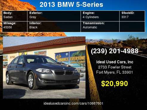 2013 BMW 5 Series 4dr Sdn 528i RWD with Front map lights & rear... for sale in Fort Myers, FL