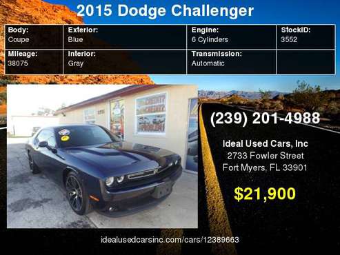 2015 Dodge Challenger 2dr Cpe SXT Plus with Front Cupholder for sale in Fort Myers, FL