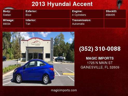 2013 Hyundai Accent 4dr Sdn Auto GLS for sale in Gainesville, FL