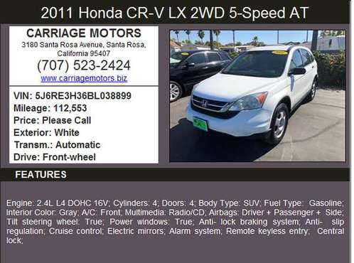 2011 Honda CRV LX** Very Clean *Loaded* *EZ Finance* for sale in Santa Rosa, CA
