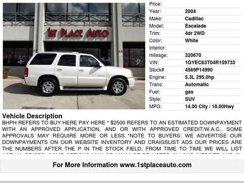 2004 Cadillac Escalade 4dr 2WD - cars & trucks - by dealer - vehicle... for sale in Watauga (N. Fort Worth), TX