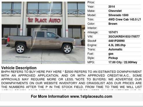 2014 Chevrolet Silverado 1500 4WD Crew Cab 143.5" LT w/1LT - cars &... for sale in Watauga (N. Fort Worth), TX