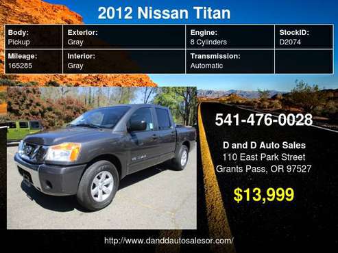 2012 Nissan Titan 2WD Crew Cab SWB SL D AND D AUTO for sale in Grants Pass, OR