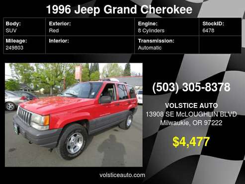 1996 Jeep Grand Cherokee 4dr Laredo 4X4 RED 1 OWNER V8 LOADED ! for sale in Milwaukie, OR