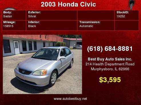 2003 Honda Civic EX 4dr Sedan Call for Steve or Dean for sale in Murphysboro, IL