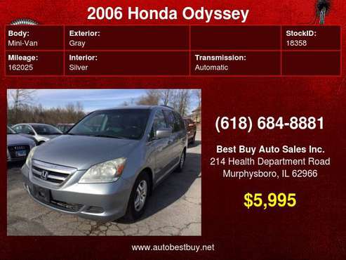 2006 Honda Odyssey EX L wDVD 4dr Mini Van Call for Steve or Dean -... for sale in Murphysboro, IL