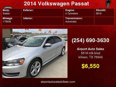 2014 Volkswagen Passat 4dr Sdn 2.0L DSG TDI SE w/Sunroof for sale in Killeen, TX