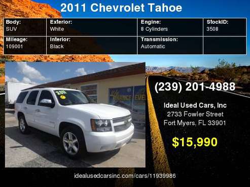 2011 Chevrolet Tahoe 2WD 4dr 1500 LS with Assist steps, Black for sale in Fort Myers, FL