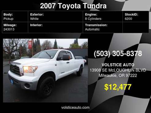 2007 Toyota Tundra 4X4 Double 4.7L V8 SR5 *WHITE* SUPER CLEAN MUST... for sale in Milwaukie, WA
