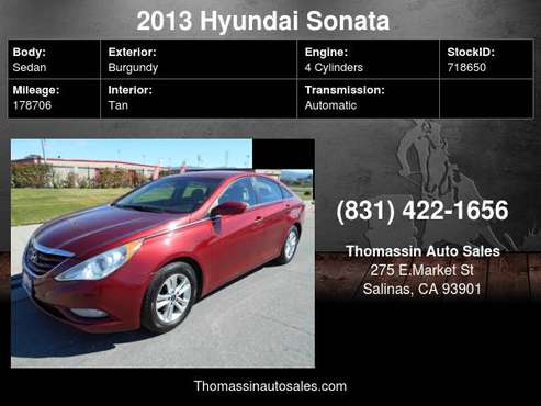 2013 Hyundai Sonata 4dr Sdn 2 4L Auto GLS Ltd Avail - cars & for sale in Salinas, CA