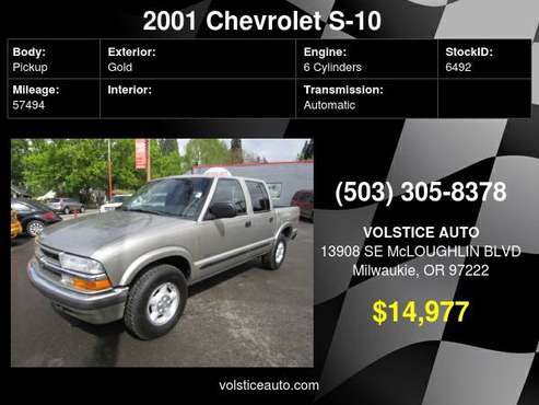 2001 Chevrolet S-10 Crew Cab 4X4 BRONZE 57K MILES 2 OWNER LIKE NEW for sale in Milwaukie, OR