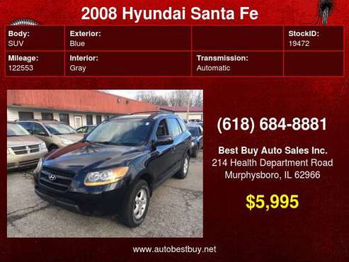 2008 Hyundai Santa Fe GLS AWD 4dr SUV Call for Steve or Dean - cars... for sale in Murphysboro, IL