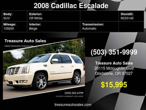 2008 CADILLAC ESCALADE LOADED LUXURY 3RD ROW SUV 2007 2009 2010 -... for sale in Gladstone, WA