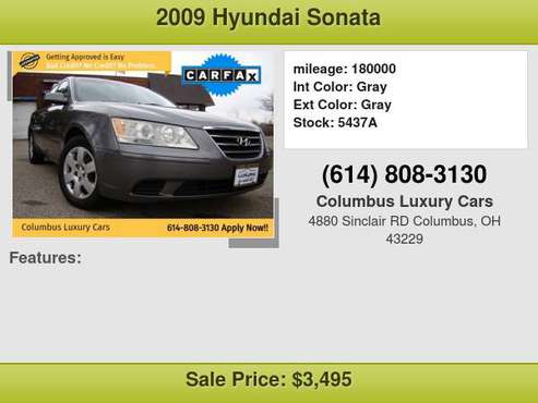 2009 Hyundai Sonata 4dr Sdn I4 Auto GLS $999 DownPayment with credit... for sale in Columbus, OH
