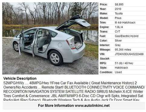 2010 Toyota Prius III, Navigation, 2 Owners/No Accidents, Remote... for sale in Spencerport, NY