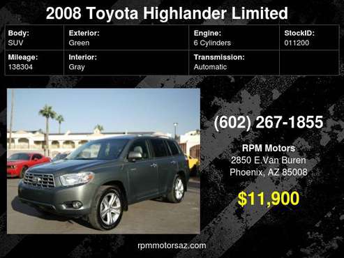 2008 Toyota Highlander Limited AWD - cars & trucks - by dealer -... for sale in Phoenix, AZ
