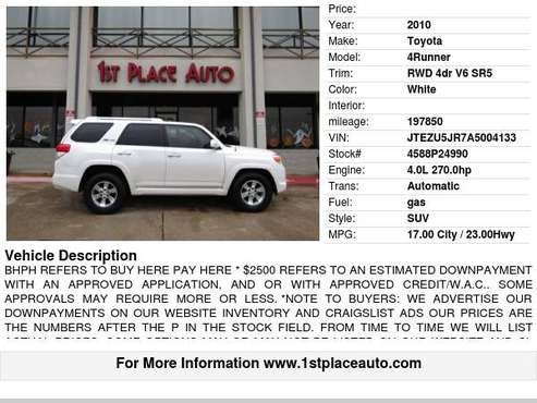 2010 Toyota 4Runner RWD 4dr V6 SR5 - cars & trucks - by dealer -... for sale in Watauga (N. Fort Worth), TX