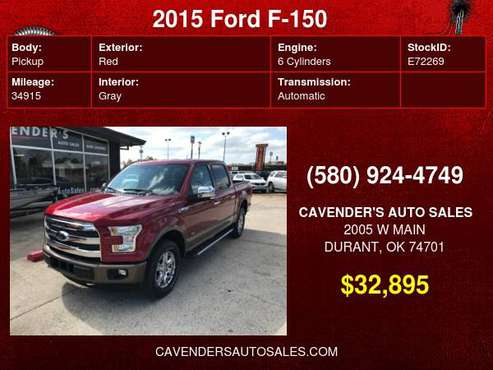 2015 Ford F-150 4WD SuperCrew 145" Lariat - cars & trucks - by... for sale in Durant, OK