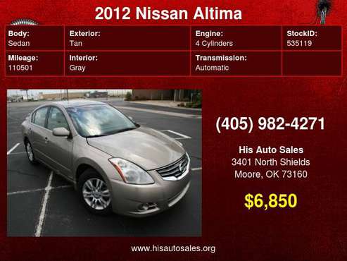2012 Nissan Altima 4dr Sdn I4 CVT 2 5 S - - by dealer for sale in MOORE, OK