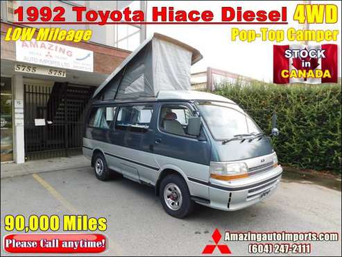 1992 Toyota Hiace Diesel Camper Pop-Top 4WD 90,000 Miles - cars &... for sale in Richmond, SC