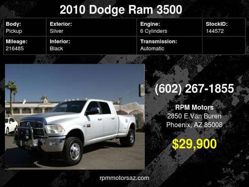 2010 Dodge Ram 3500 Mega Cab Laramie 4WD Turbo Diesel - cars &... for sale in Phoenix, AZ