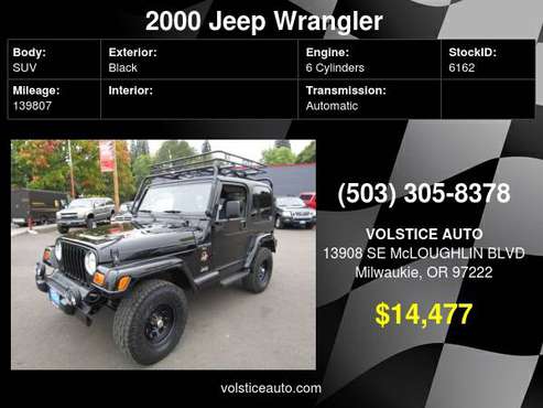 2000 Jeep Wrangler 2dr Sahara *BLACK* 4.0 6CLY HARDTOP 139K - cars &... for sale in Milwaukie, OR