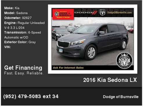 2016 Kia Sedona Lx - cars & trucks - by dealer - vehicle automotive... for sale in Burnsville, MN