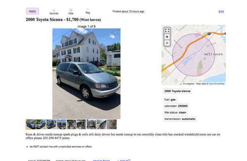 2000 Toyota Sienna, READ BEFORE YOU BUY for sale in West Haven, CT