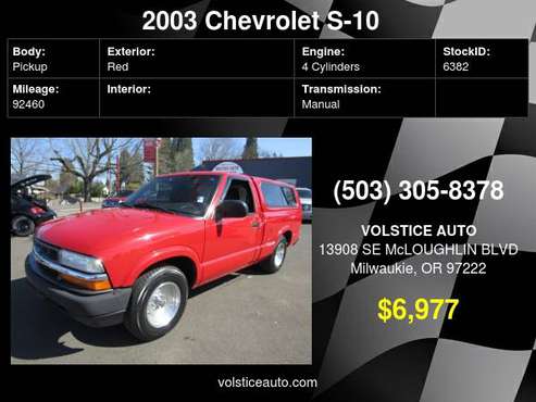 2003 Chevrolet S-10 Reg Cab RED 5SPD MANUAL RUNS AWESOME ! - cars for sale in Milwaukie, OR