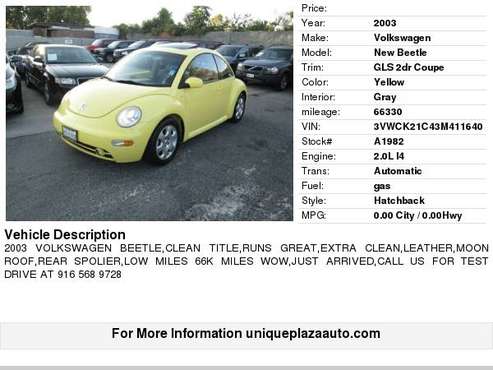 2003 Volkswagen New Beetle GLS 2dr Coupe ** EXTRA CLEAN! MUST SEE! ** for sale in Sacramento , CA