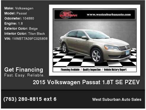 2015 Volkswagen Passat 1.8T SE PZEV for sale in Buffalo, MN