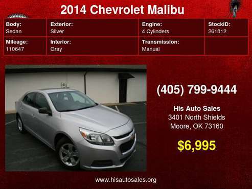 2014 Chevrolet Malibu 4dr Sdn LS w/1FL - cars & trucks - by dealer -... for sale in MOORE, OK