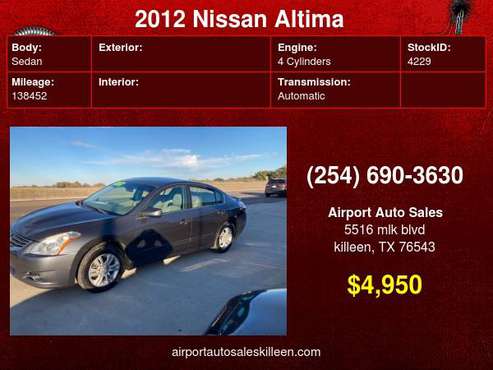 2012 Nissan Altima 4dr Sdn I4 Man 2.5 S - cars & trucks - by dealer... for sale in Killeen, TX