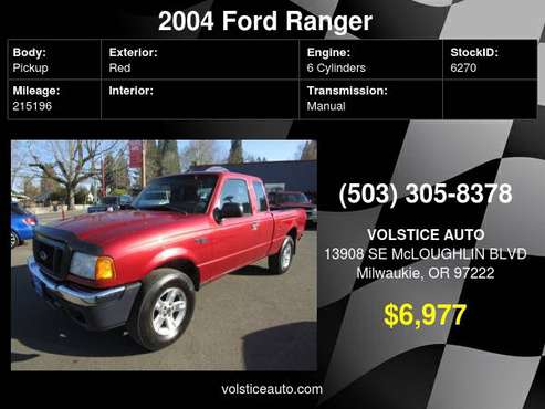 2004 Ford Ranger 2dr Supercab 4 0L XLT 4X4 RED RUNS AWESOME ! for sale in Milwaukie, OR