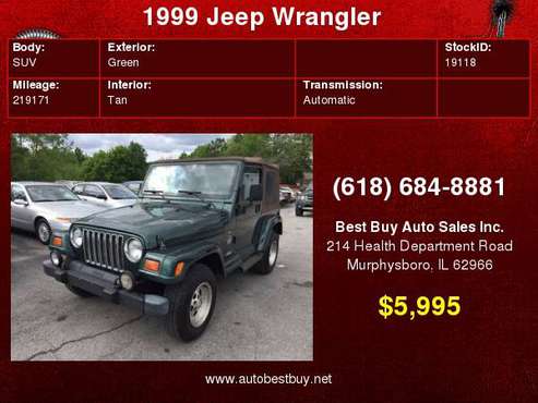 1999 Jeep Wrangler Sahara 2dr 4WD SUV Call for Steve or Dean for sale in Murphysboro, IL