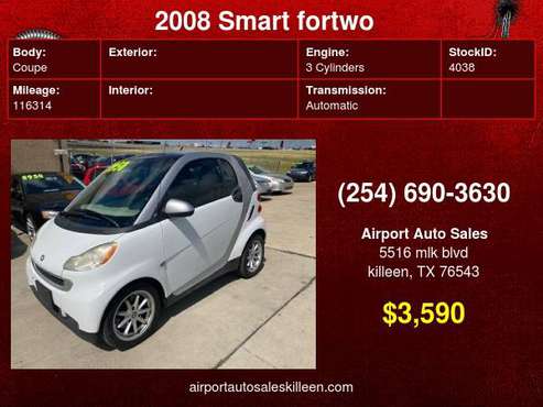 2008 Smart fortwo 2dr Cpe Pure Low Miles! - cars & trucks - by... for sale in Killeen, TX