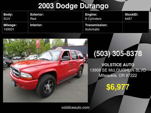 2003 Dodge Durango 4dr 4X4 SLT RED 149K 2 OWNER RUNS AWESOME ! for sale in Milwaukie, OR