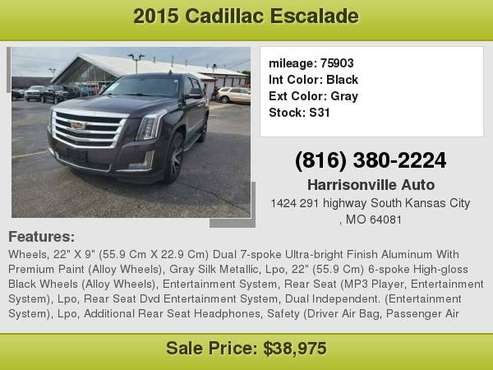 2015 Cadillac Escalade 4x4 nav roof dual dvd Ask for Richard for sale in South Kansas City, MO
